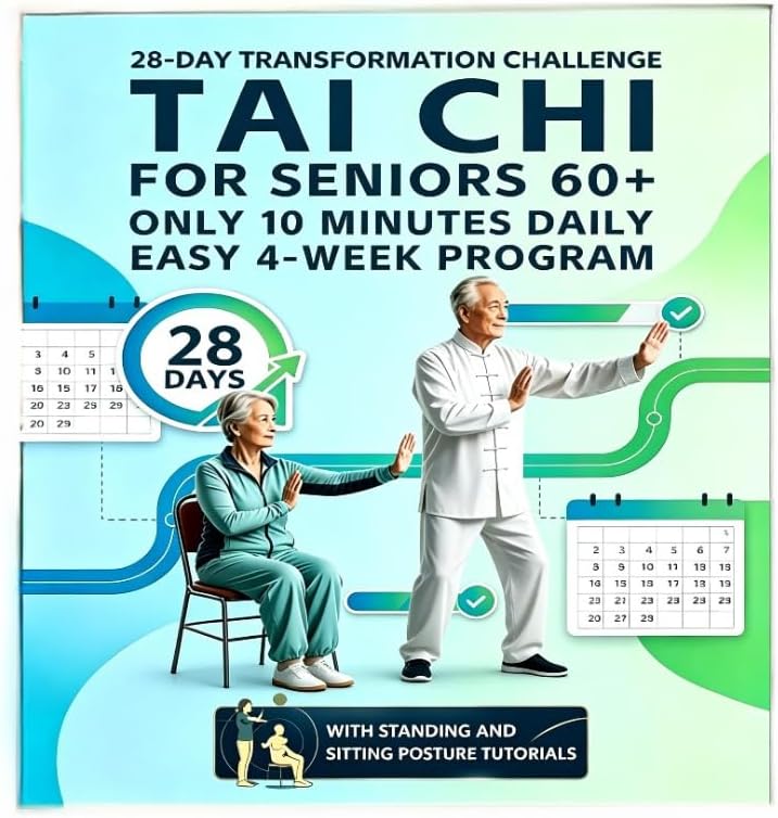 Tai Chi Walking Chart for Seniors - 28-Day Workout Plan for Weight Loss & Flexibility | Spiral Bound Exercise Book (5.7x8.3 Inch)