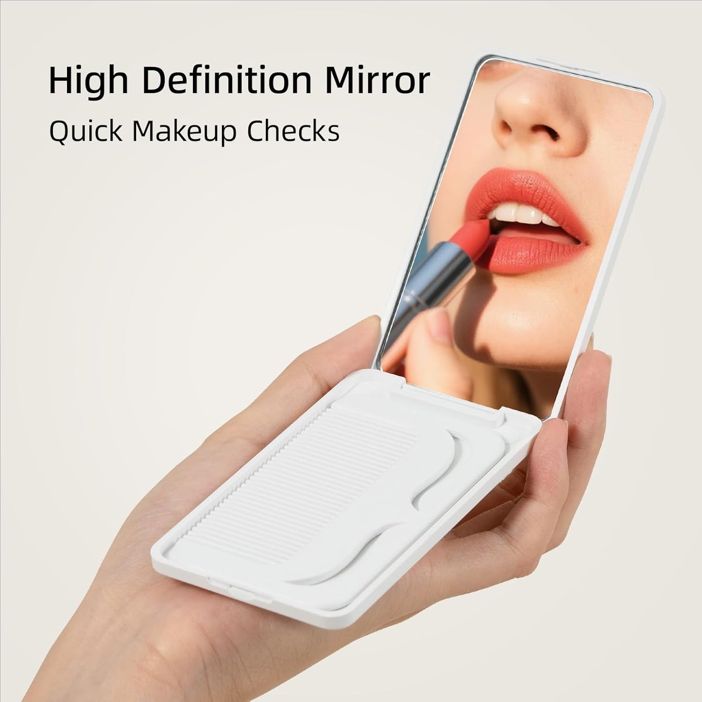 Folding Mirror with Comb - Compact & Portable Travel Accessory for Women & Girls | White