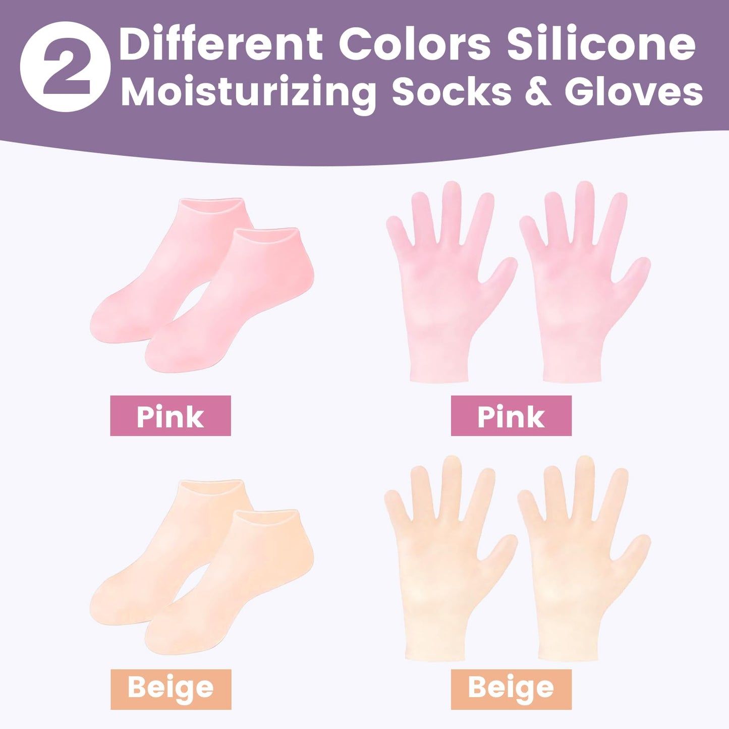 4 Pairs Silicone Socks Gloves Set for Dry Cracked Feet and Hands, Size 10