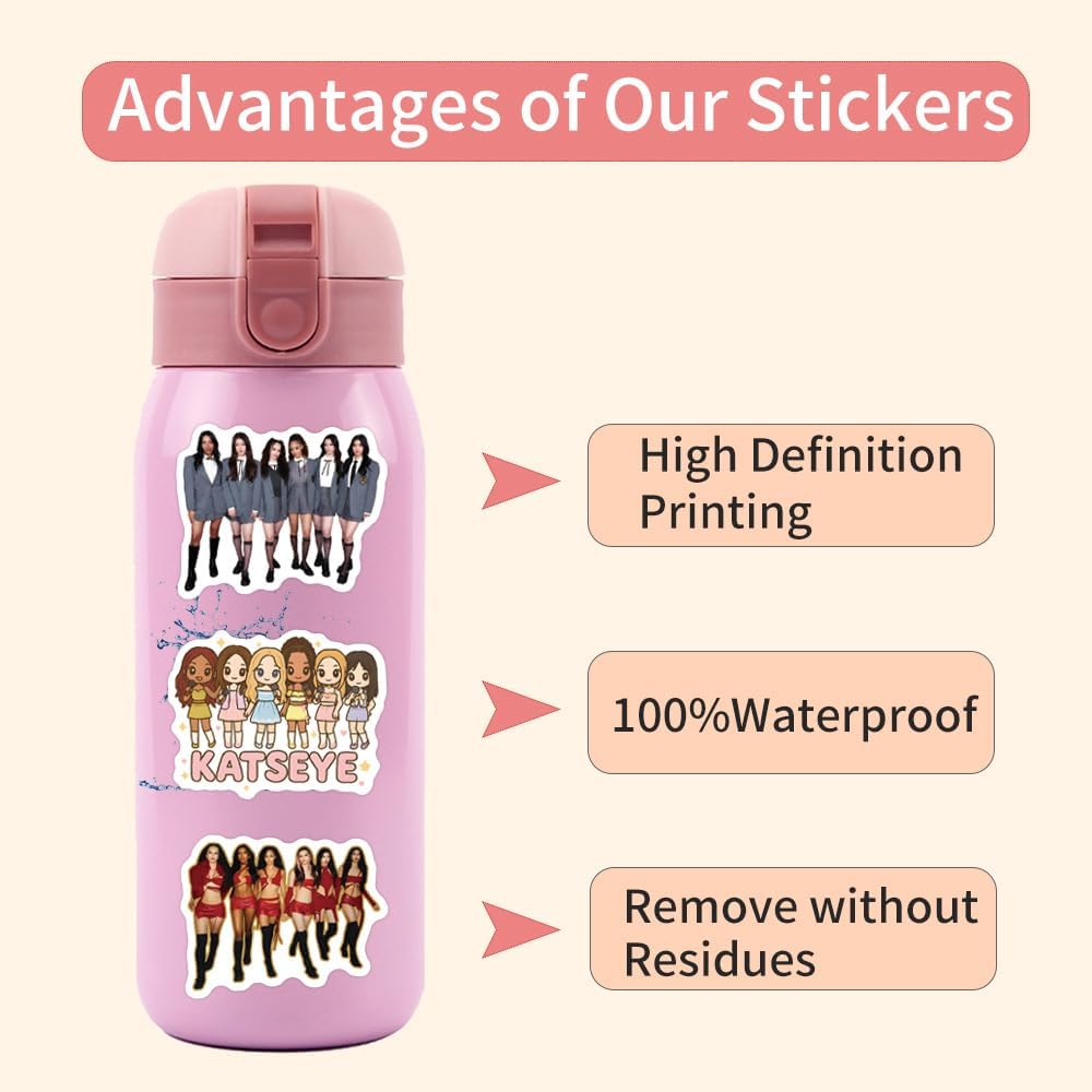 120 PCS Waterproof Vinyl Katseye Stickers | Pop Korean Girls Decals for Laptops, Water Bottles, Phones & More