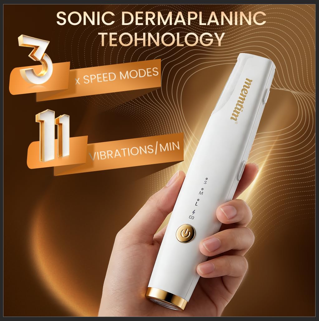 Sonic Dermaplane Facial Hair Remover - Rechargeable Face Razor with LED Light & 4 Blades | Gold