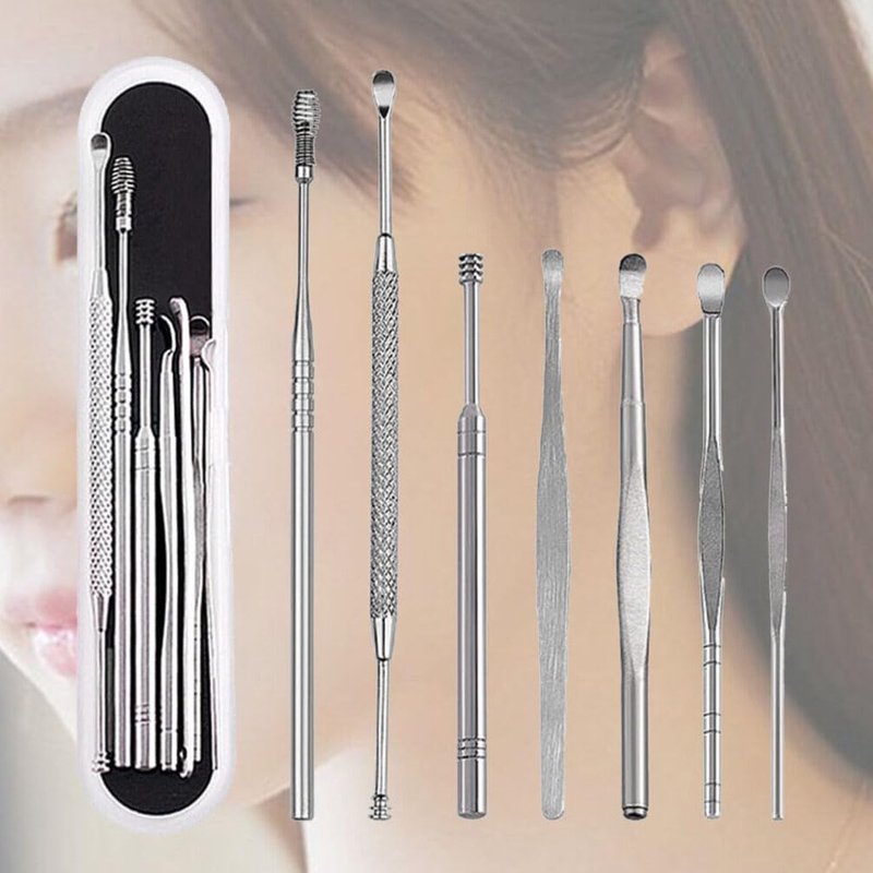 Healeved 7pcs Wax Remover Tool Cleaner Kit Scoop Spoon Earwax Removal Tools Storage Box