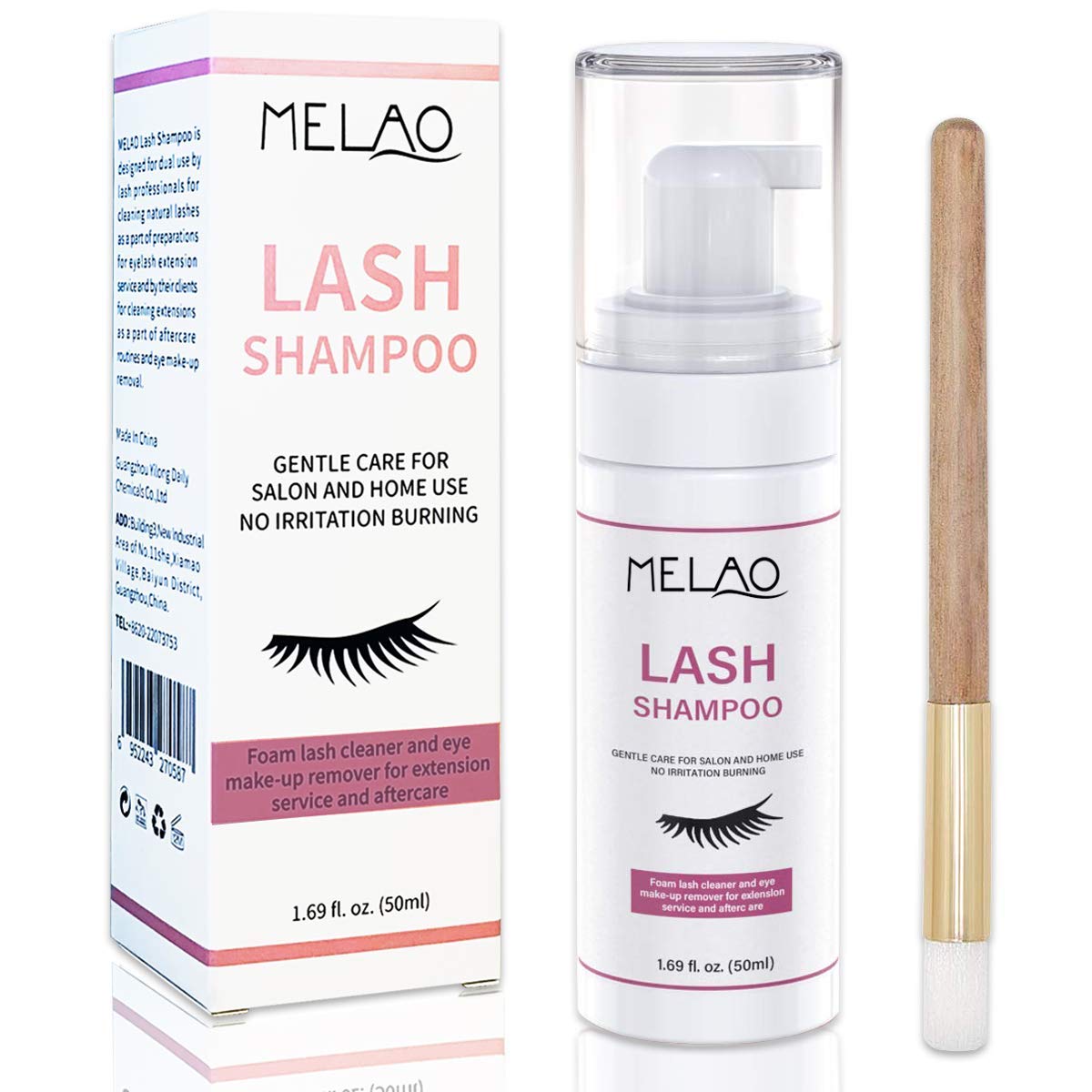 Eyelash Extension Cleanser Eyelid Foaming Cleanser Lash Shampoo for Extensions & Natural Lashes, Oil, Paraben & Sulfate Free, Non-Irritating, Perfect for Salon & Home Use 1.69fl.oz