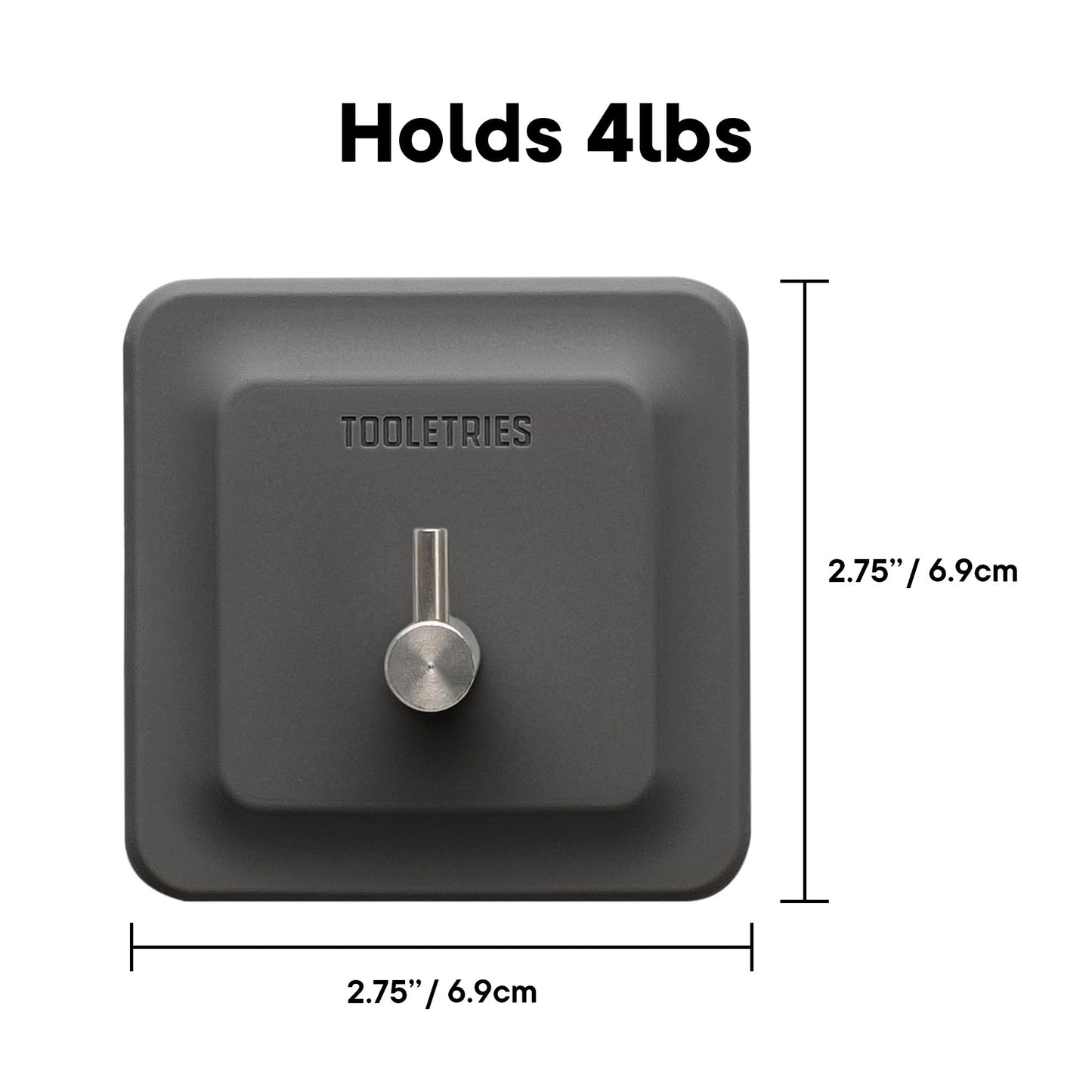 TOOLETRIES Arnold Silicone Shower Hook, Adhesive Hooks for Inside Shower, Waterproof Bathroom Organizer for Razors, Loofahs & Bathroom Accessories, Removable & Reusable - Charcoal