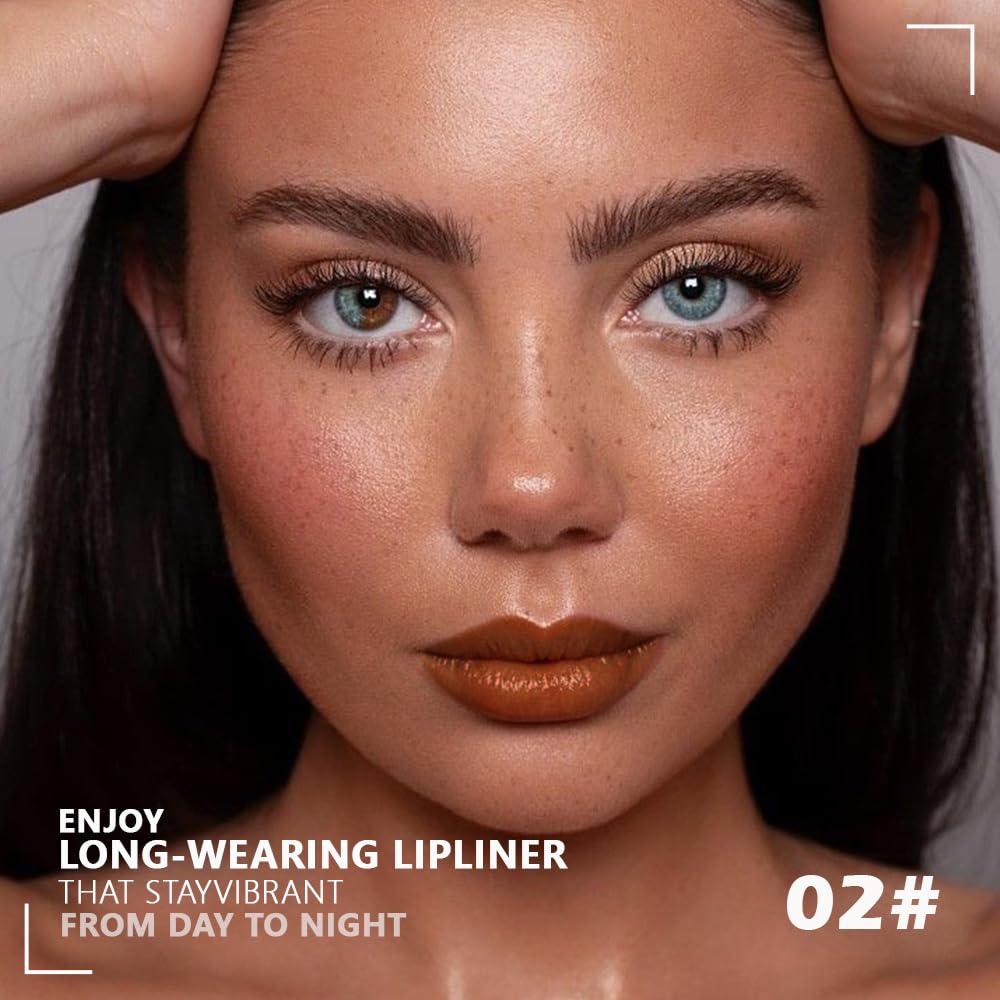 Warm Brown Dual-Tip Liquid Lip Liner Pen - Flat End for Full Coverage & Pointed Tip for Precise Lining, Long-Lasting Waterproof Matte Lipstick, Makeup Tool for Full Coverage and Defined Lip Lines 02#