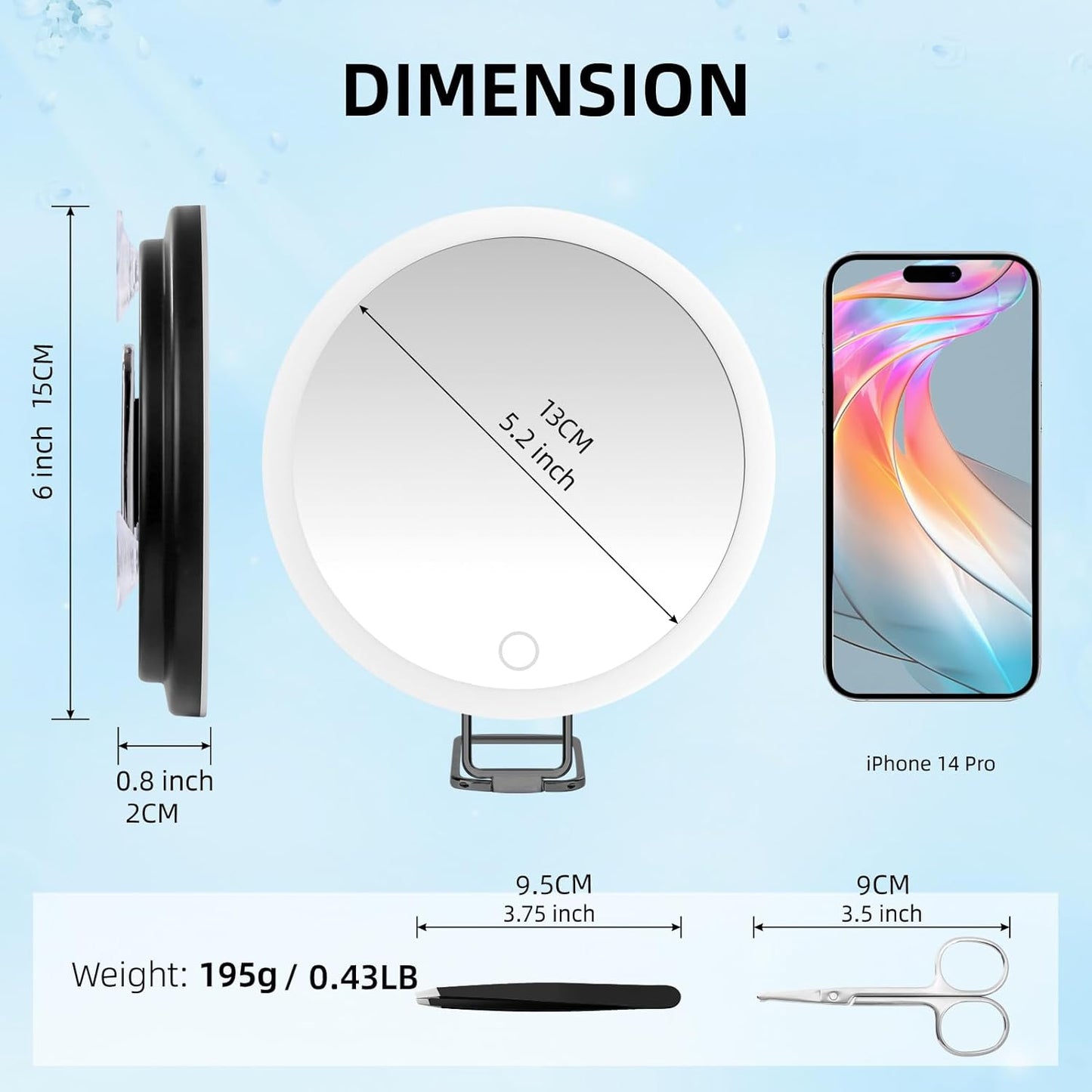 30x Magnifying Mirror With Light - Large 6" Rechargeable Makeup Mirror | Dimmable 3 Color Modes, Suction Cups & Stand