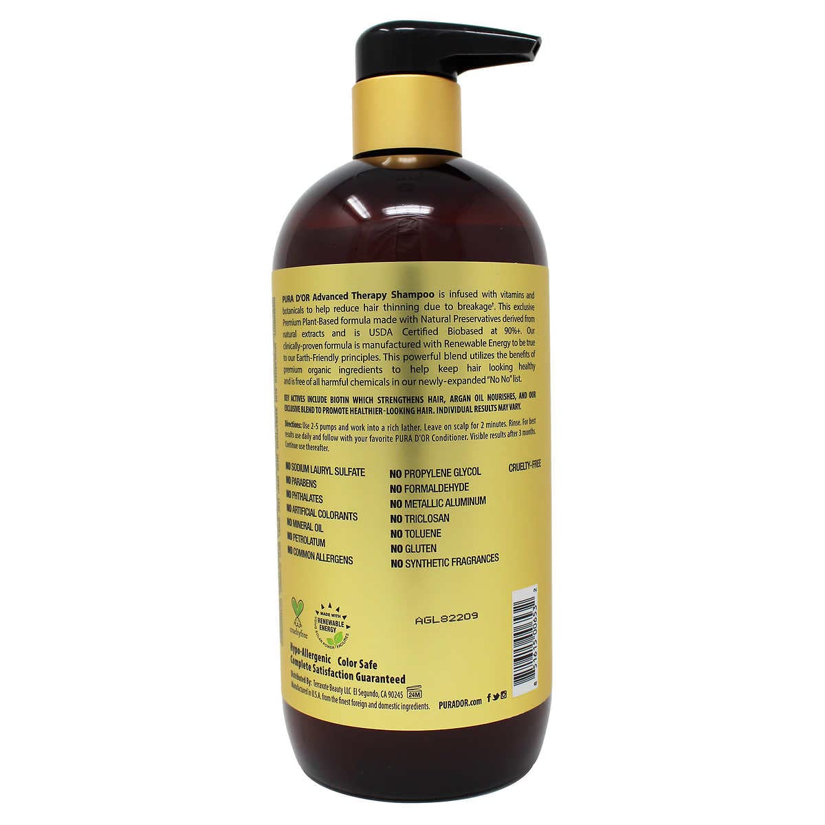 PURA D'OR Advanced Therapy System Clinically Proven to Reduce Hair Thinning - Paraben Free, Argan Oil Scent - Shampoo and Conditioner Set for Fine Hair - 100% Natural Preservative - 2.5 lbs