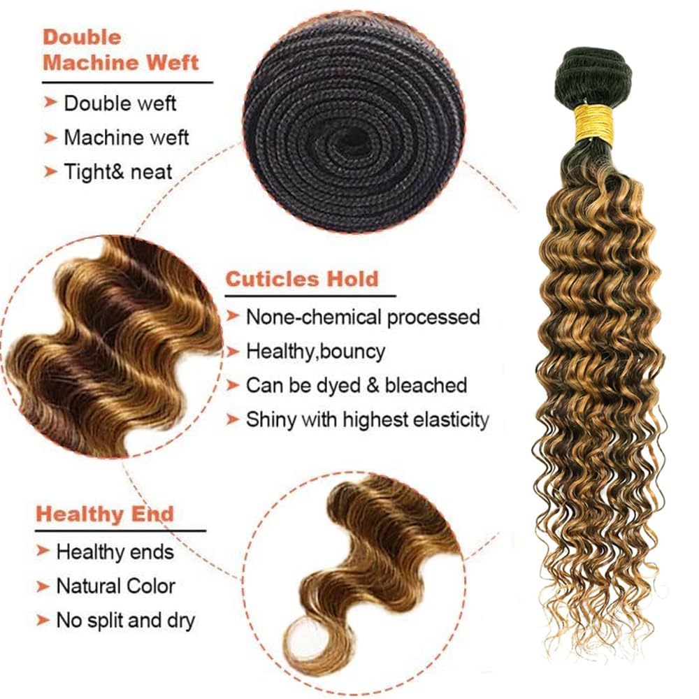 26 28 30 inch Ombre Highlight Bundles P427 Deep Wave Bundle Brown Human Hair Bundles Honey Blonde Wet and Wavy Bundle 150g