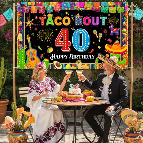 Happy 40th Birthday Mexican Fiesta Backdrop - Taco Party Decor