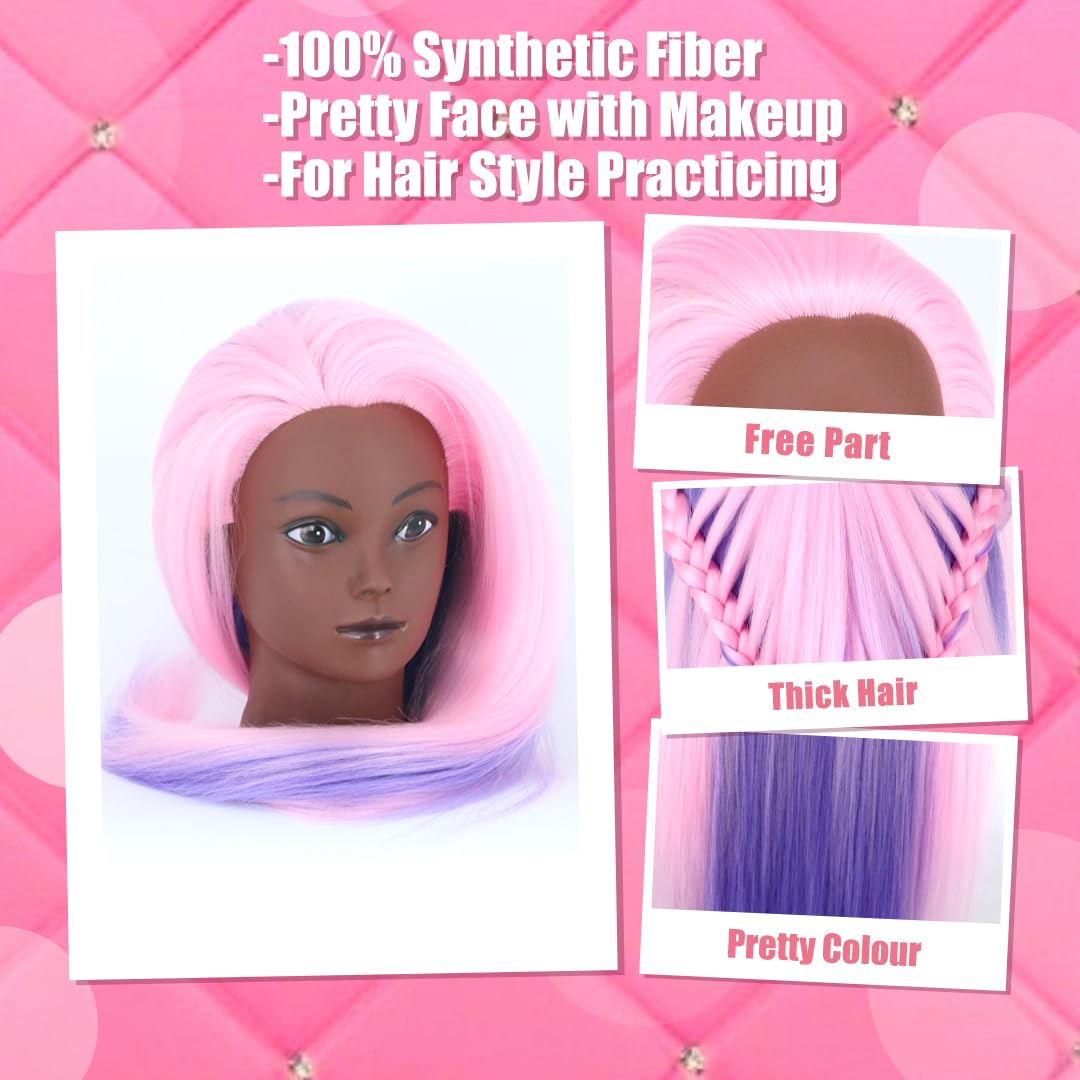 Gemiei Mannequin Head with Hair 29" Doll Head for Hair Styling for Cosmetology Training With Clamp Holder and Styling Tools（Pink Purple)