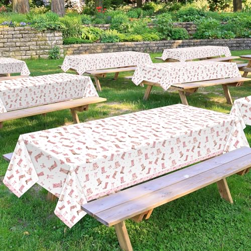 3-Piece Cowgirl Tablecloth Set with Pink Bows - Disposable Party Decor