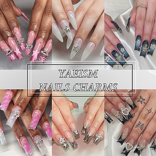 30PCS Star Nail Charms - 3D Silver Pentagram Nail Art Gems