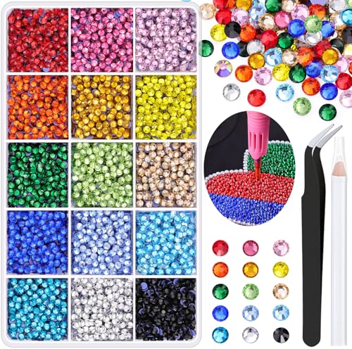 TINKRSTUFF 8000Pcs Multicolor SS10 Hotfix Rhinestones for Clothing & Crafts A29—15 Colors