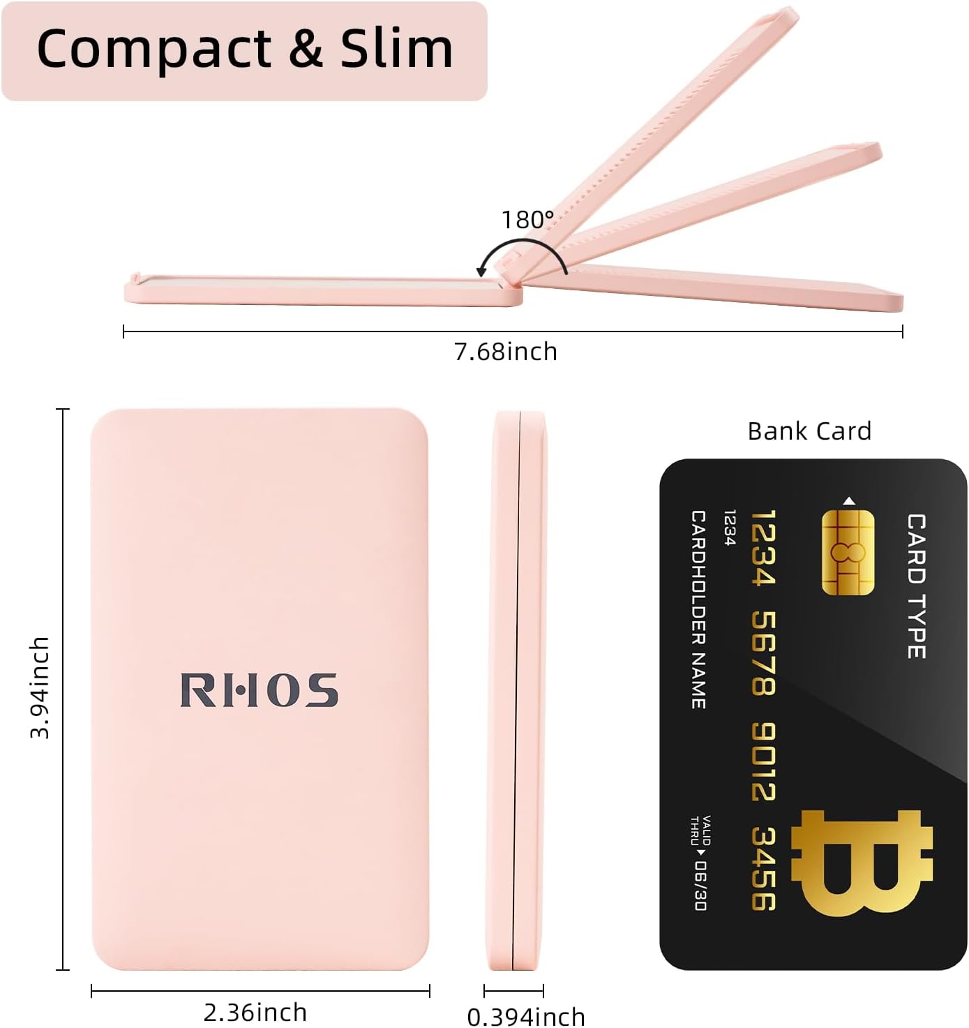 Folding Mirror with Comb - Compact & Portable Travel Set for Women & Girls | Pink