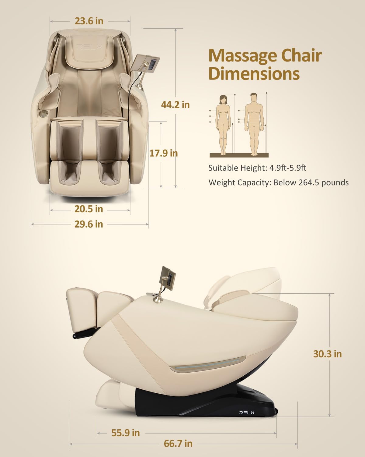 RELX 2026 Full Body Massage Chair - Zero Gravity Shiatsu with Heating, AI Control & 13 Modes | Beige