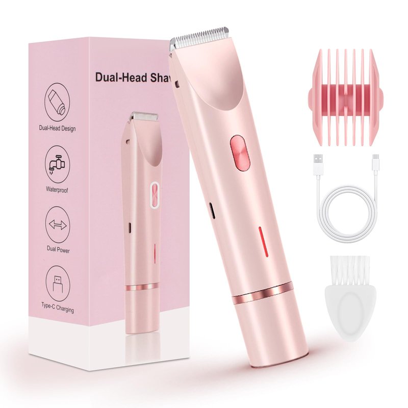 Dermave Bikini Shaver,Bikini Trimmer for Women,2 in 1 Dual Head Waterproof & Painless Electric Razors for Pubic Hair(Pink)
