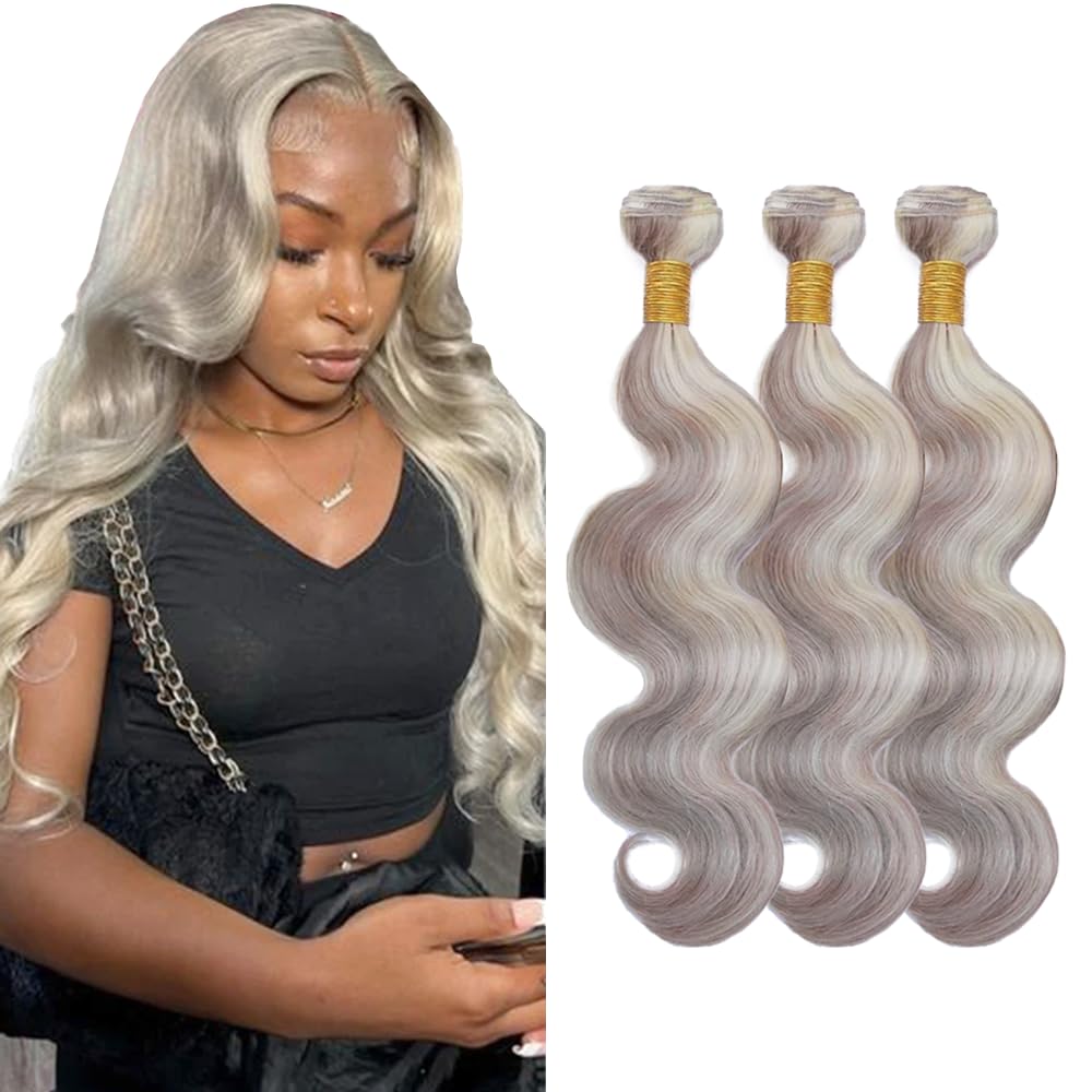 613 Human Hair Bundles Highlight Body Wave 3 Bundles 24 26 28 Inch 8A Grade Peruvian Virgin Hair Weave Two Tone Grey Mixed With 613 Blonde Bundles Hair Extensions No Tangle