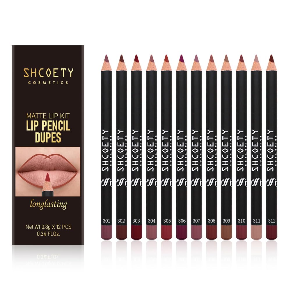 Matte Lip Liner Set - 12 Long-Lasting Waterproof Colors | High Pigment Velvet Finish