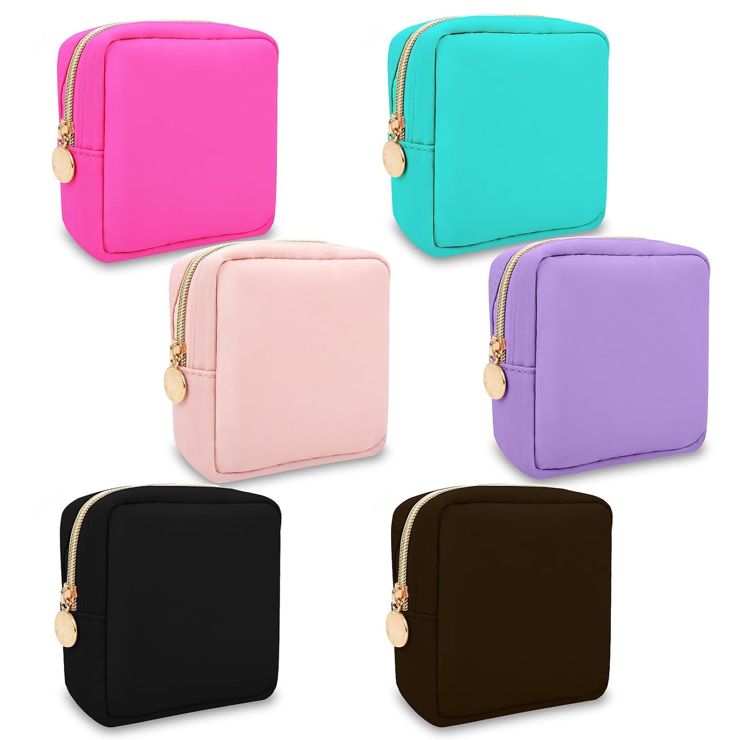 Waterproof Mini Floral Makeup Bag - Nylon Travel Pouch for Women | Cute Zipper Toiletry Organizer (Mini White-Flowers)
