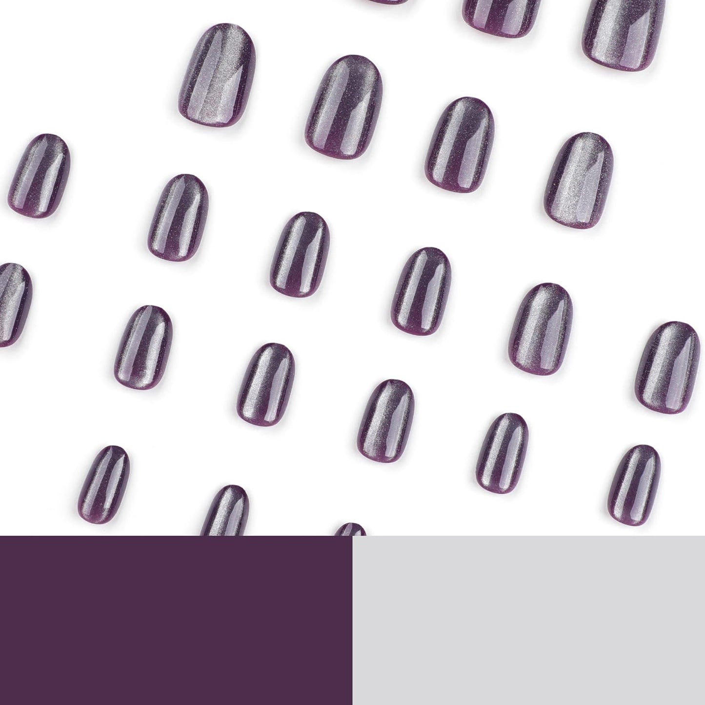 Short Press On Nails - 24Pcs Almond Purple Glitter Full Cover | Reusable Glossy Fake Nails for Women