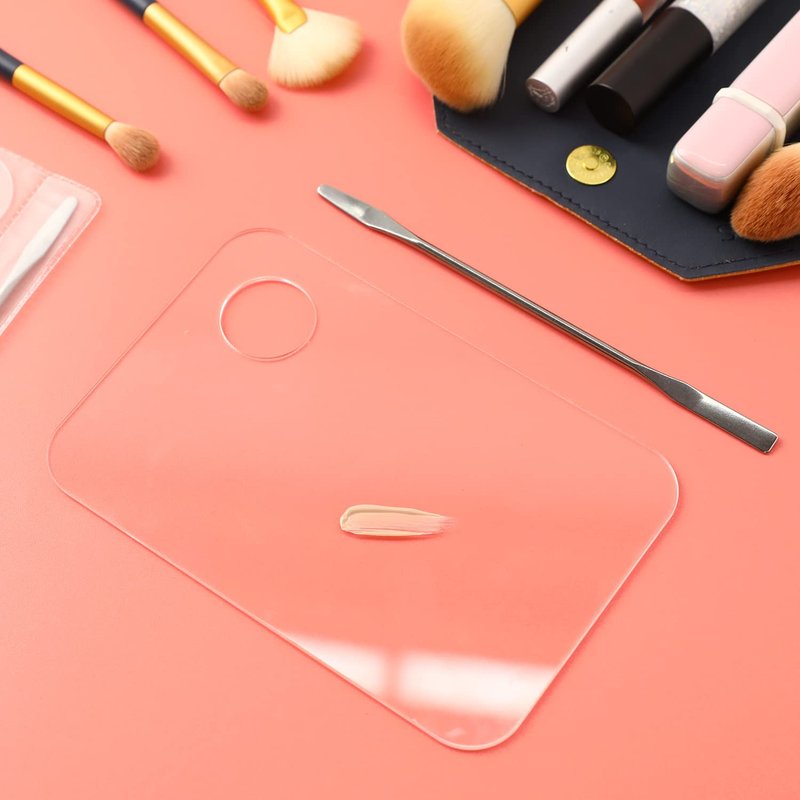 Acrylic Cosmetic Palette Set - 2 Mixing Trays with 2 Spatula Tools for Makeup, Foundation, Eyeshadow & Nail Art