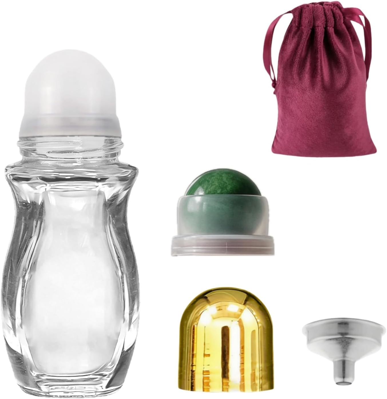 Rose Quartz Roller Bottle - 50ml Refillable Amber Glass Container | Leak-Proof Design with Pink Beads