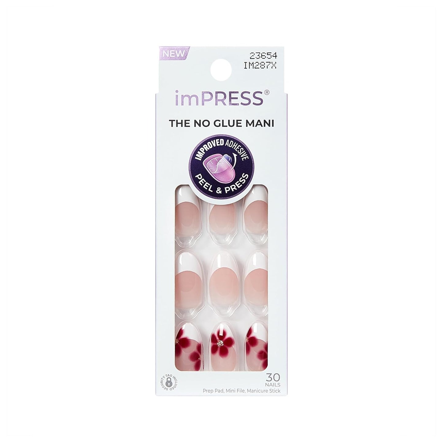 Impress Press-On Nails - Hampton Red Almond Shape | Medium Size, 30 Nails & Accessories Included