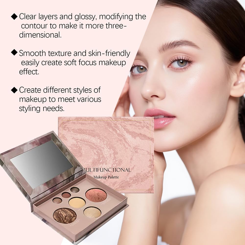Wenrny Multifunctional Makeup Palette for Women Teen Girls,8 Colors All In One Face Palettes for Eyeshadow,Highlighter,Blush and Contouring,Blendable Foldable Eyeshadow Palette,Facial Concealer