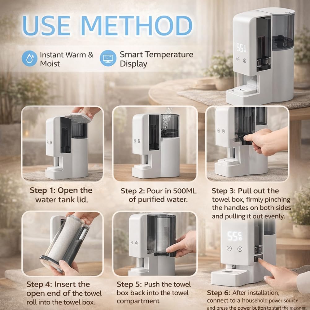 Fast Hot Towel Dispenser - 55℃ Silent Auto-Dry with Voice Alerts | Portable for Spa, Facial & Home Use