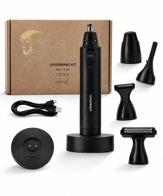 URBANER Nose Hair Trimmer for Men, Japanese Motor, USB Charger, IPX8 Waterproof, 4-in-1 Grooming Set, Ear and Nose Hair Trimmer, Eyebrows Trimmer, Portable Electric Shaver, Gifts MB-990