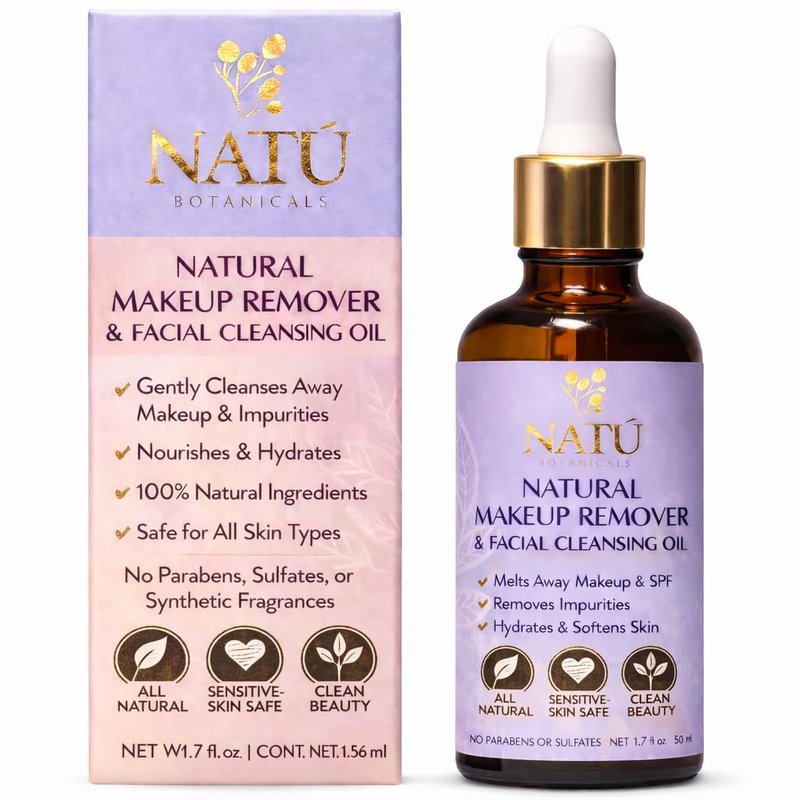 Natural Makeup Remover Oil Cleanser - Gentle Lip & Eye Makeup Remover | Nourishing Hydrating Formula for All Skin Types