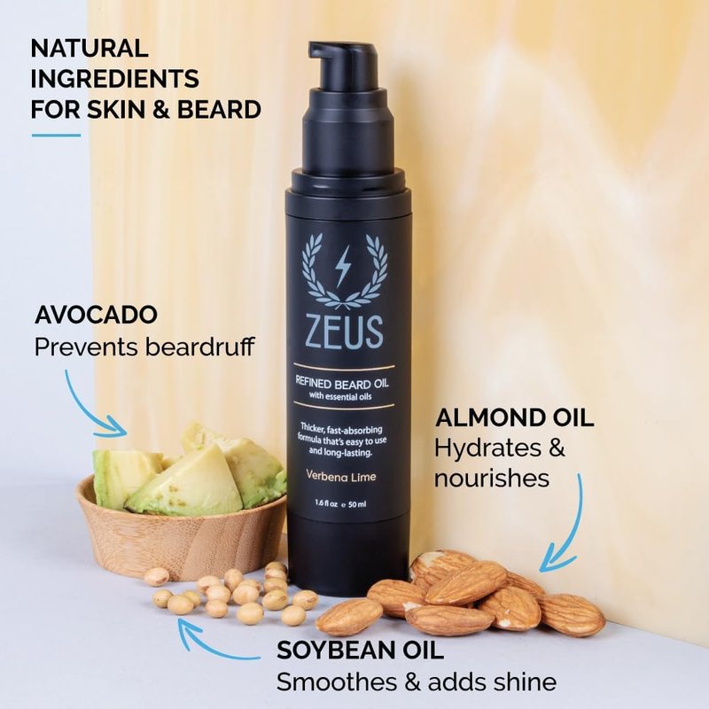 ZEUS Refined Beard Oil - Best Leave In Concentrated Moisturizing Softener & Conditioner for Facial Skin and Hair