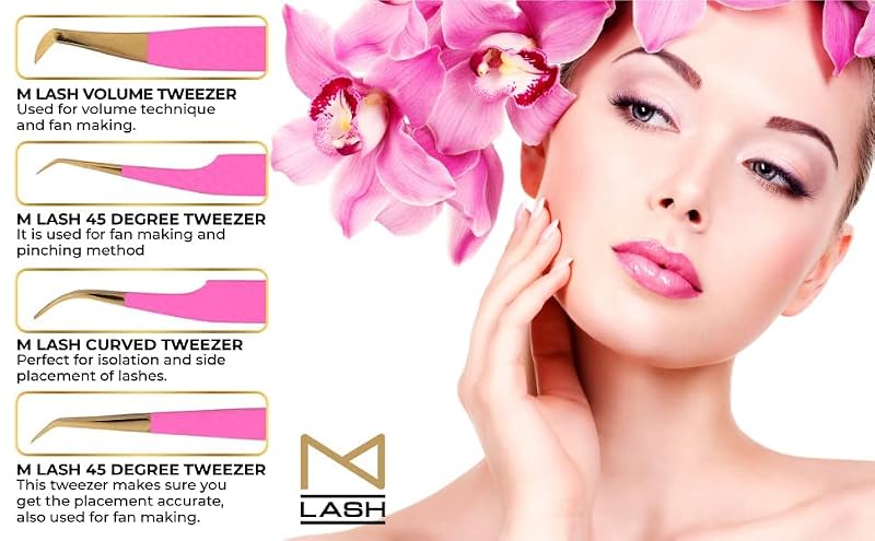 Blue M Lash Tweezers Set of 4 for Eyelash Extensions - Precision Lash Tools