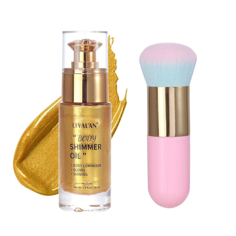 Liyalan Shimmer Body Oil - Glow Enhancing Highlighter | 1.0 fl. oz, Gold (#02)