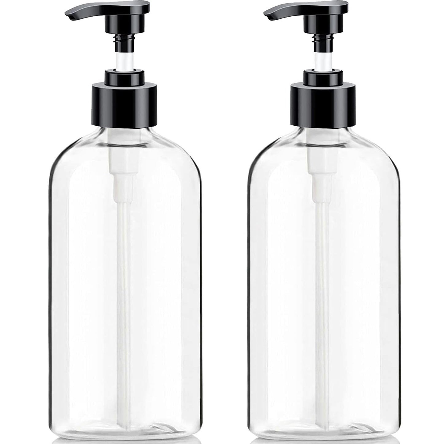 Empty Plastic Pump Bottles - 16.9 Oz BPA-Free Amber Dispenser | Refillable Travel Shampoo & Lotion Containers (2 Pack)