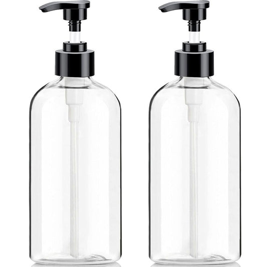 Empty Plastic Pump Bottles - 16.9 Oz BPA-Free Amber Dispenser | Refillable Travel Shampoo & Lotion Containers (2 Pack)