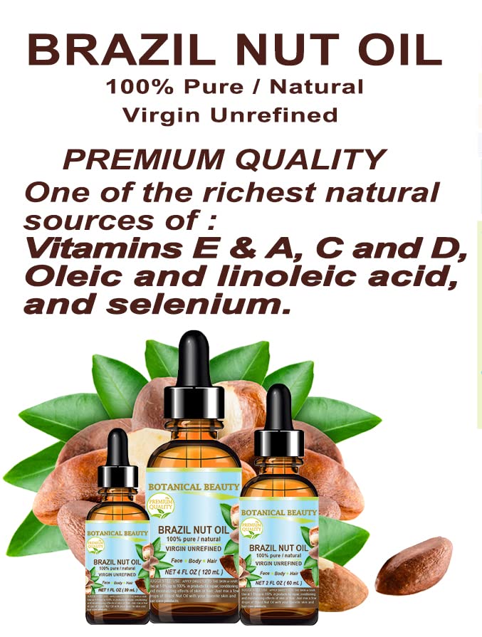Botanical Beauty Brazil Nut Oil 2 Fl Oz - 100% Pure Natural Moisturizer for Skin, Hair & Nails