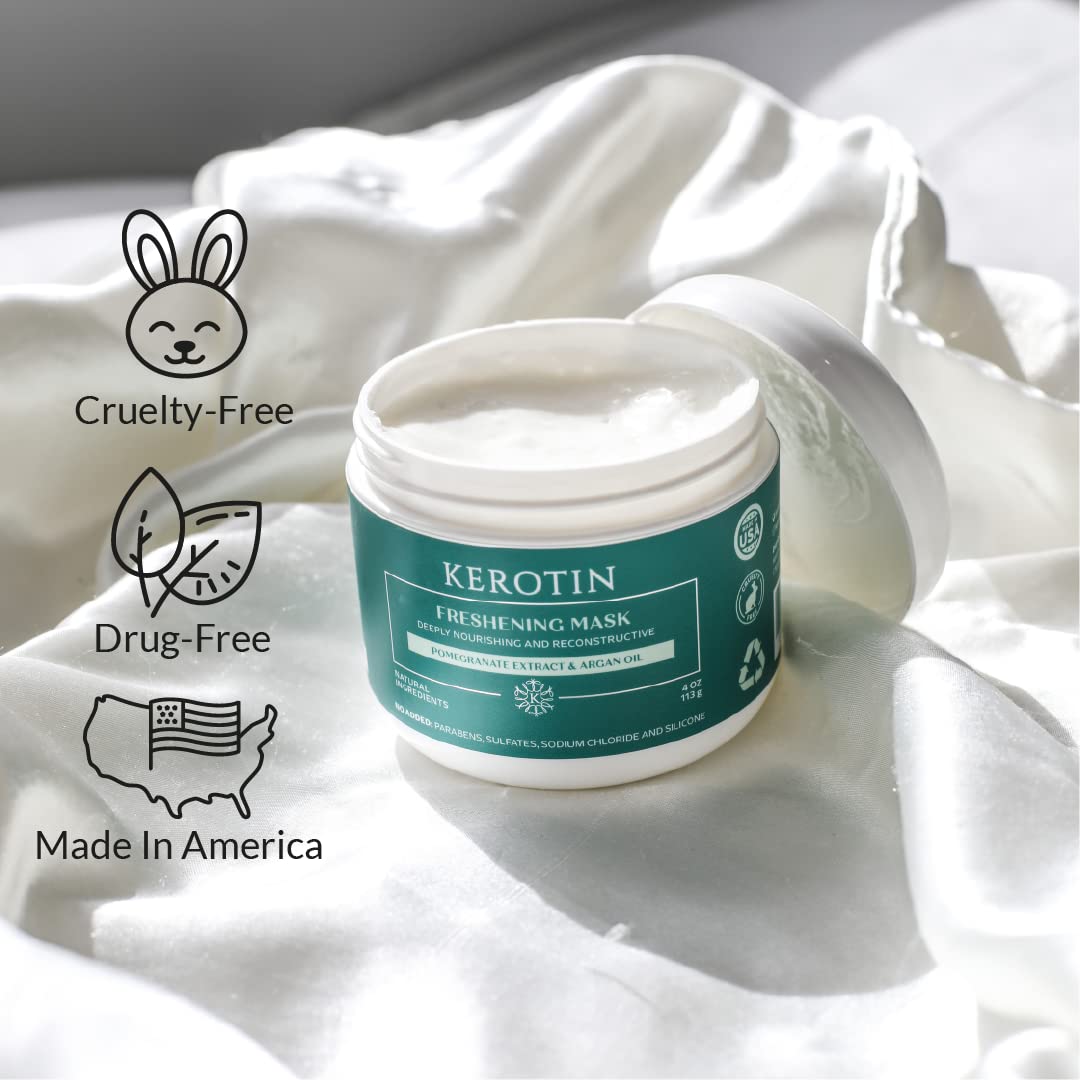 Keratin Freshening Mask - Natural Repair Treatment for Dry & Damaged Hair | Deep Conditioning with Argan Oil, Sulfate-Free, Curly Safe