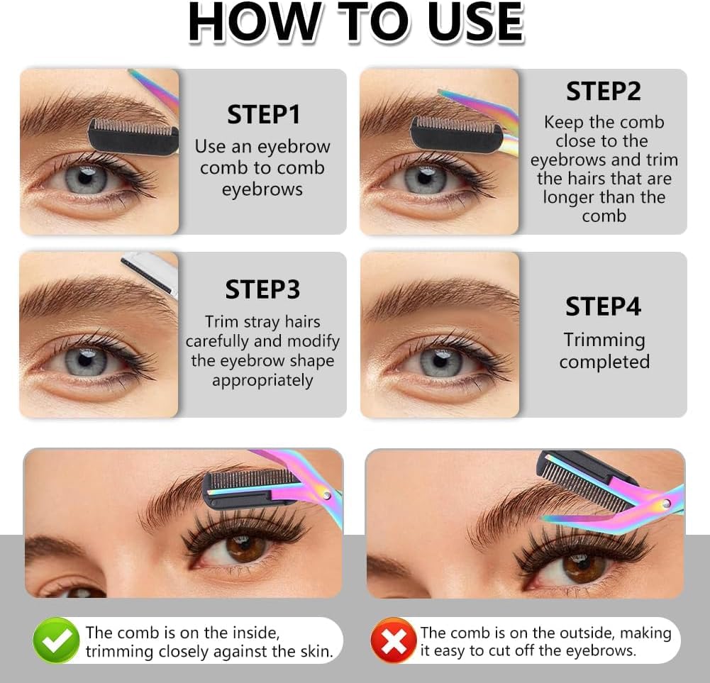 Eyebrow Trimmer Scissor, 2026 New 2-in-1 Professional Eyebrow Scissors with Comb, Stainless Steel Precision Eyebrow Cutter, Curved Eye Brow Razor, Portable Hair Removal Makeup Tool (Blue)
