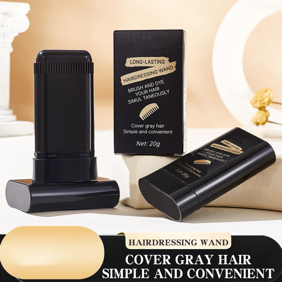 Glo7 Hair Dye Concealer Stick - Instant Gray Root Coverage, Waterproof & Long-Lasting | 3-Pack for Travel Use