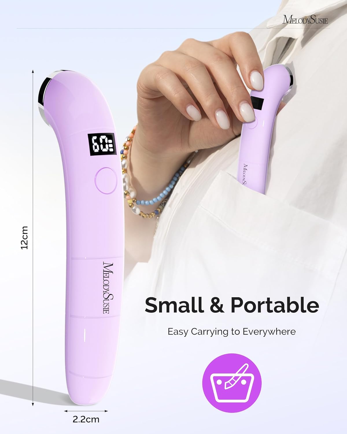 MelodySusie Ergonomic Handheld Cordless UV Nail Lamp - Rechargeable Mini LED Light with LCD Display & 2 Timers | Perfect for Soft Gels & Rhinestone Glue