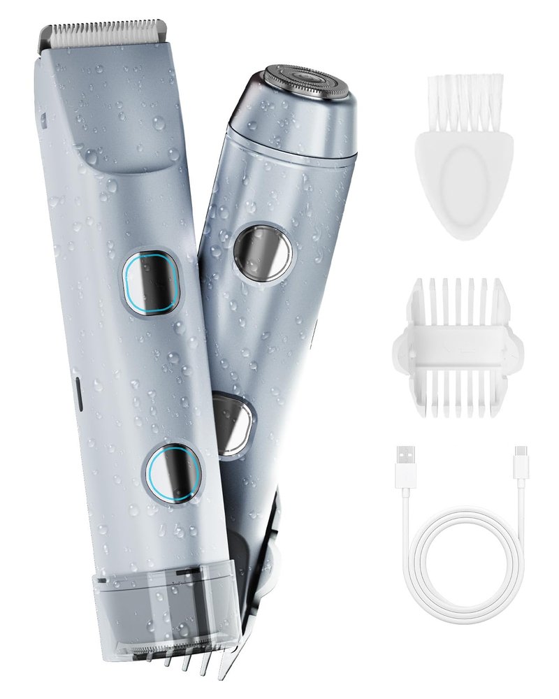 2-in-1 Bikini Trimmer for Women, IPX7 Waterproof Electric Shaver, Body Hair Trimmer & Electric Razor for Face, Lips, Pubic Area, Legs,Purple
