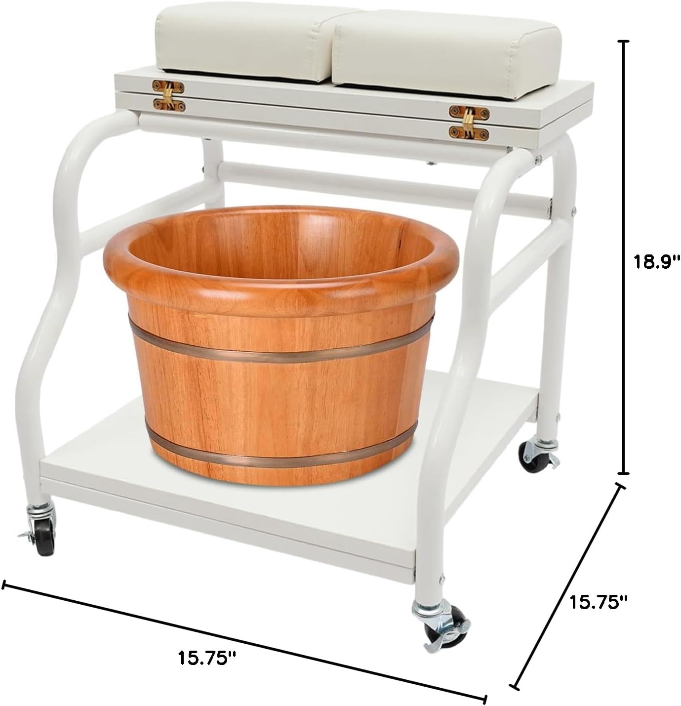 Pedicure Cart - 2-Tier Portable Foot Bath Trolley for Nail Salons | Foldable Rolling Manicure Storage Cart (White)