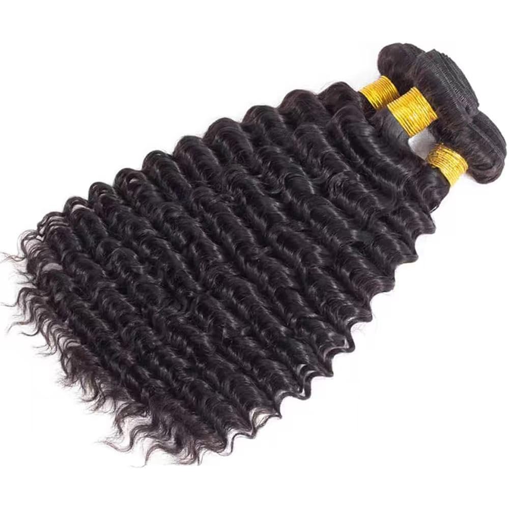 Human Hair Bundles Deep Wave Curly Bundle Human Hair Brazilian Virgin Hair 26 26 26 Inch 3 Bundles for Women 10A Grade Unprocessed Deep Curly Hair Bundle Weave Extensions Natural Black