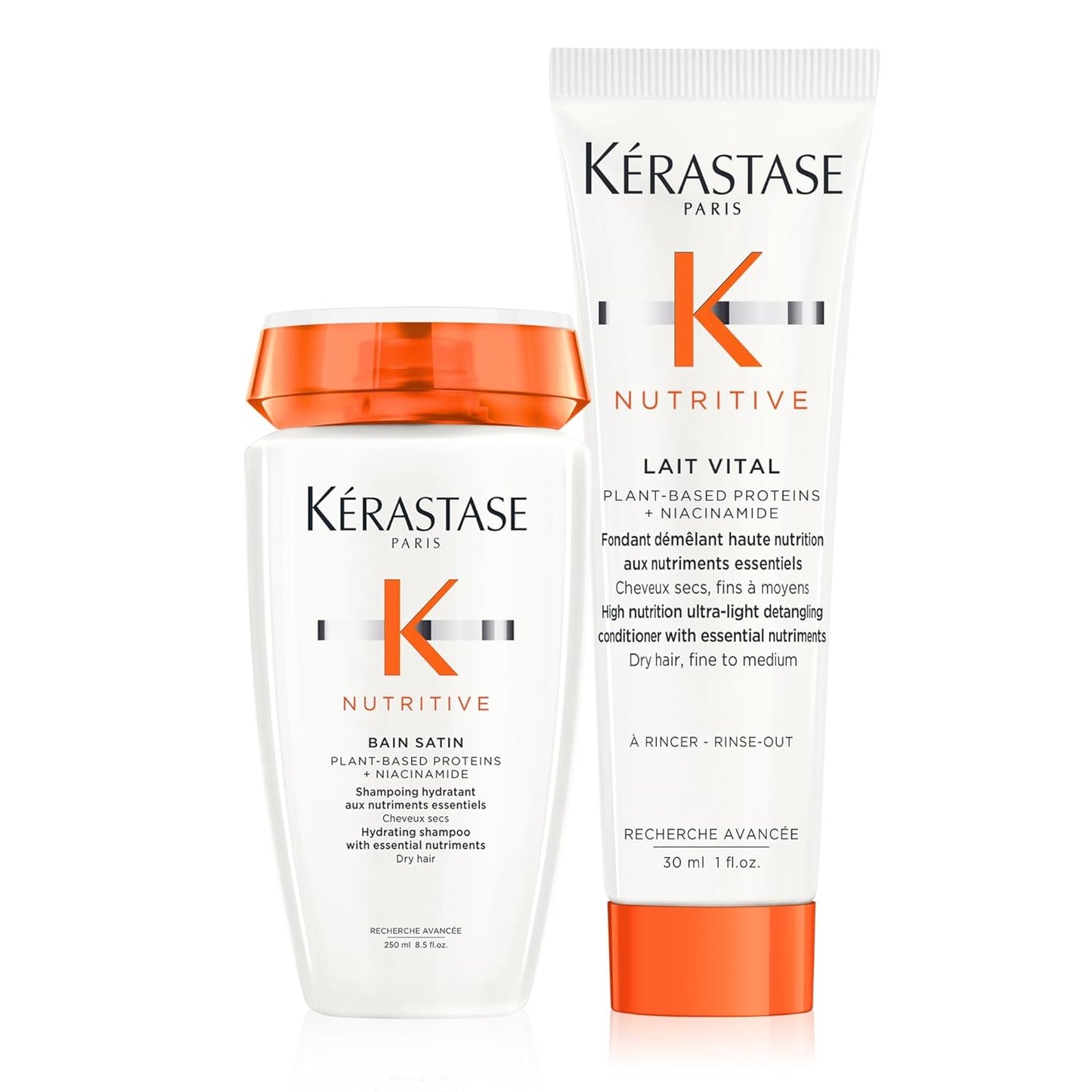 Kerastase Nutritive Bain Satin Shampoo & Lait Vital Conditioner Set - Hydrating Duo for Fine to Medium Dry Hair | Plant-Based Proteins & Niacinamide