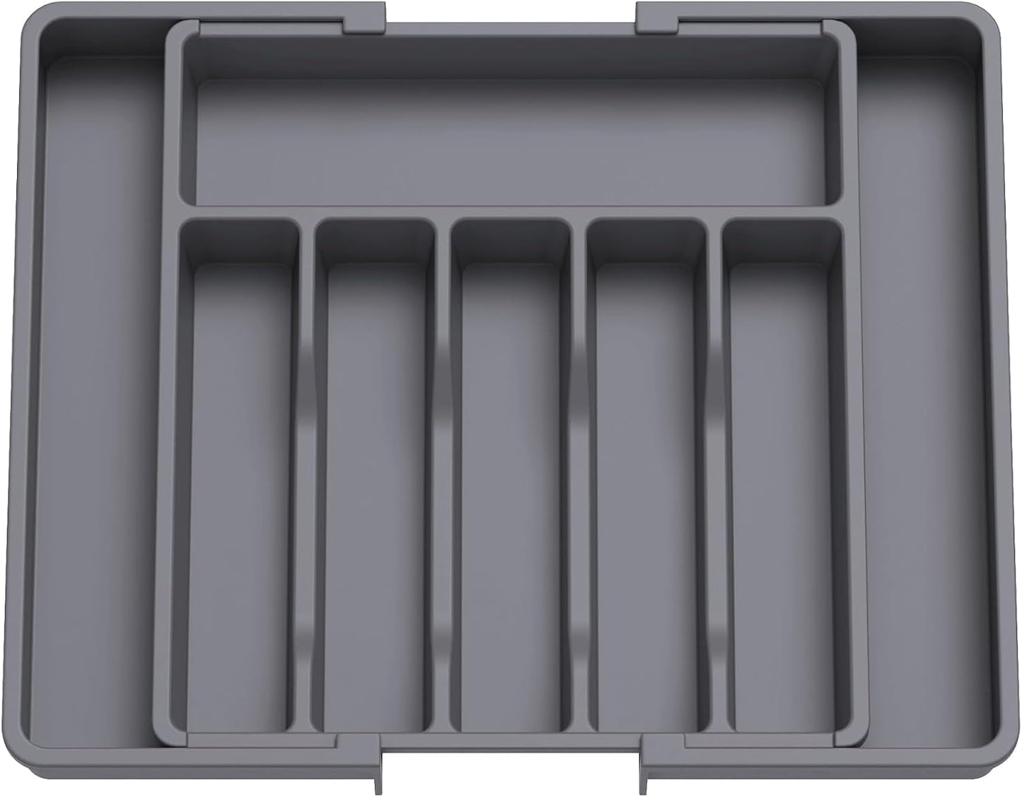 Expandable Silverware Organizer - BPA-Free Plastic Utensil Tray for Kitchen Drawer | Space-Saving Cutlery Holder, Black, 8.5-14 x 12 x 1.5 Inch