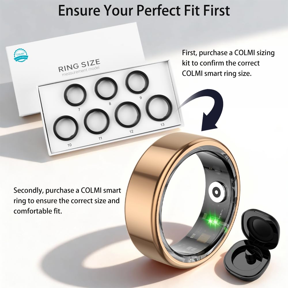 COLMI R02 Smart Ring, Smart Ring for Women and Men, with a Charging Case, Supports Heart Rate, Blood Oxygen, Sleep Health Monitoring, No Subscription Fee. (Rose Gold, 8#)