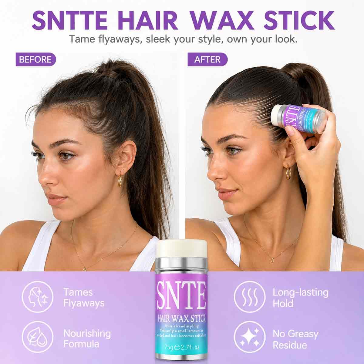 Hair Wax Stick and Slick Back Hair Brush Set to Tame Frizz, Flyaways, Sleek Ponytails, Buns & Braids - 12H Hold, Non-Greasy Hair Styling Kit, Styling Accessories for Teen Girls, Women, Kids, Men