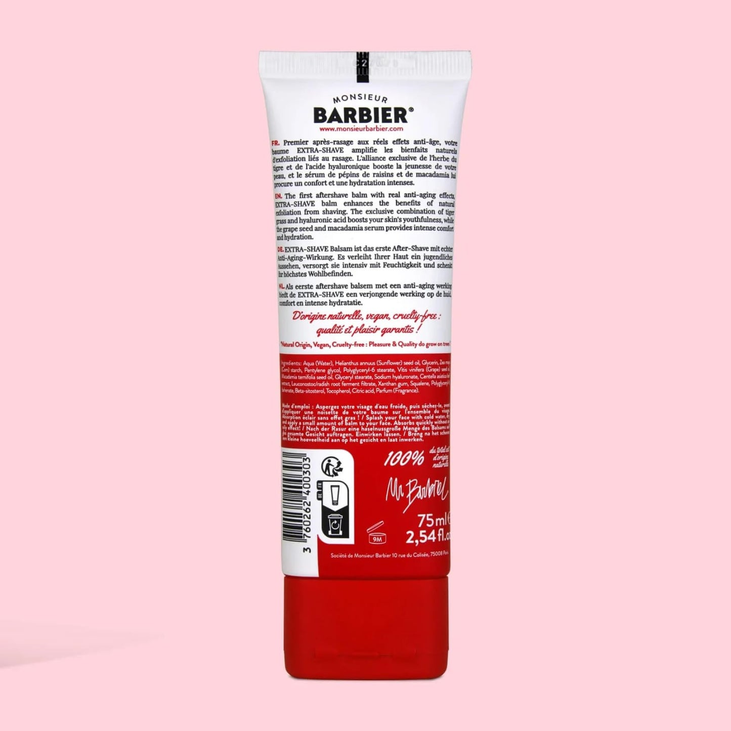 MONSIEUR BARBIER Anti Aging Aftershave Balm | Moisturizing & Nourishing for Beards Daily Hyaluronic Acid Soothes Face After Shaving Eliminates Razor Burn for Smooth Finish Vegan Made in France 75ml