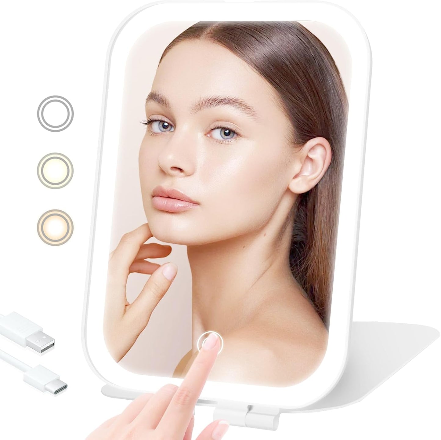 Travel Makeup Mirror - USB-Rechargeable Vanity Mirror with 3 Adjustable Light Settings | Perfect Gift for Women and Girls
